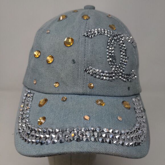 Capri Corn Women's Slideback Hat Blue Adjustable Rhinestones Shiny Accents - Picture 3 of 11